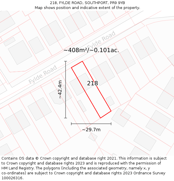 218, FYLDE ROAD, SOUTHPORT, PR9 9YB: Plot and title map