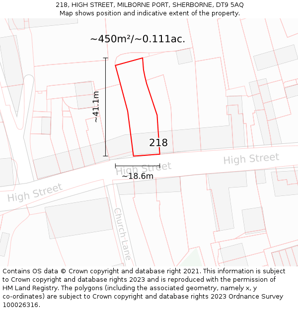 218, HIGH STREET, MILBORNE PORT, SHERBORNE, DT9 5AQ: Plot and title map