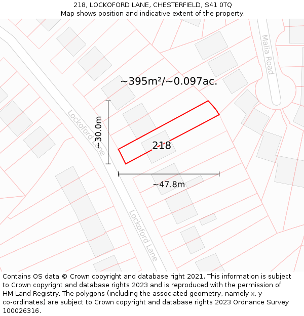 218, LOCKOFORD LANE, CHESTERFIELD, S41 0TQ: Plot and title map