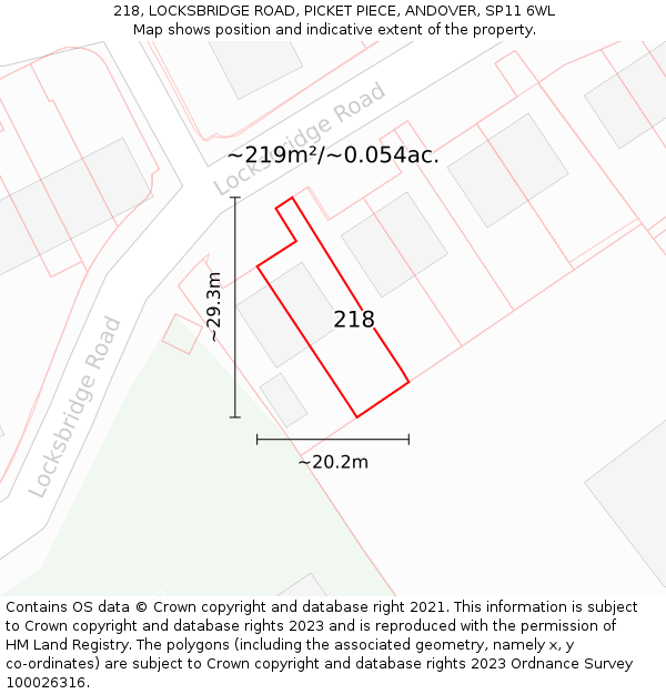 218, LOCKSBRIDGE ROAD, PICKET PIECE, ANDOVER, SP11 6WL: Plot and title map