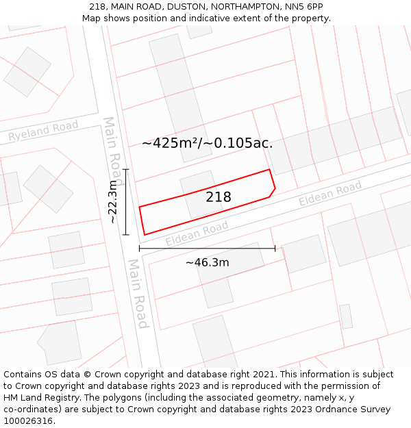 218, MAIN ROAD, DUSTON, NORTHAMPTON, NN5 6PP: Plot and title map