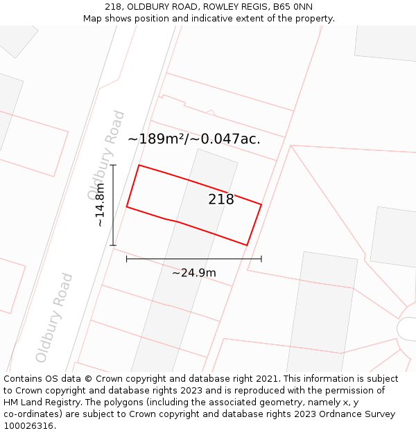 218, OLDBURY ROAD, ROWLEY REGIS, B65 0NN: Plot and title map