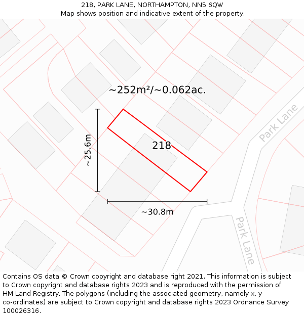 218, PARK LANE, NORTHAMPTON, NN5 6QW: Plot and title map