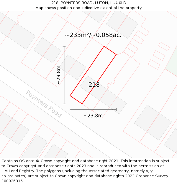 218, POYNTERS ROAD, LUTON, LU4 0LD: Plot and title map