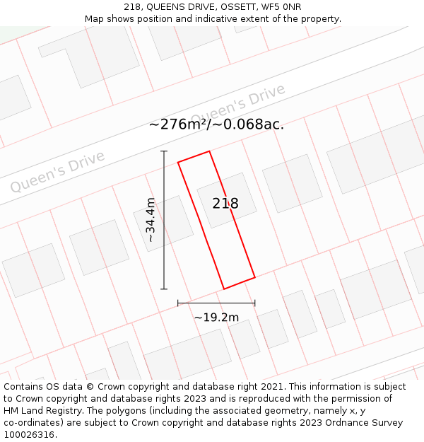 218, QUEENS DRIVE, OSSETT, WF5 0NR: Plot and title map