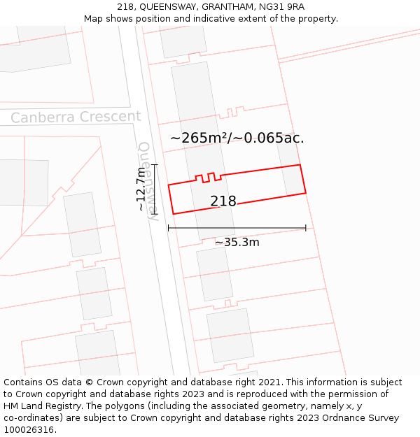 218, QUEENSWAY, GRANTHAM, NG31 9RA: Plot and title map