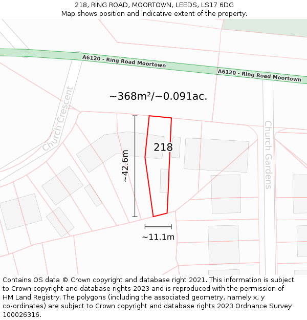 218, RING ROAD, MOORTOWN, LEEDS, LS17 6DG: Plot and title map