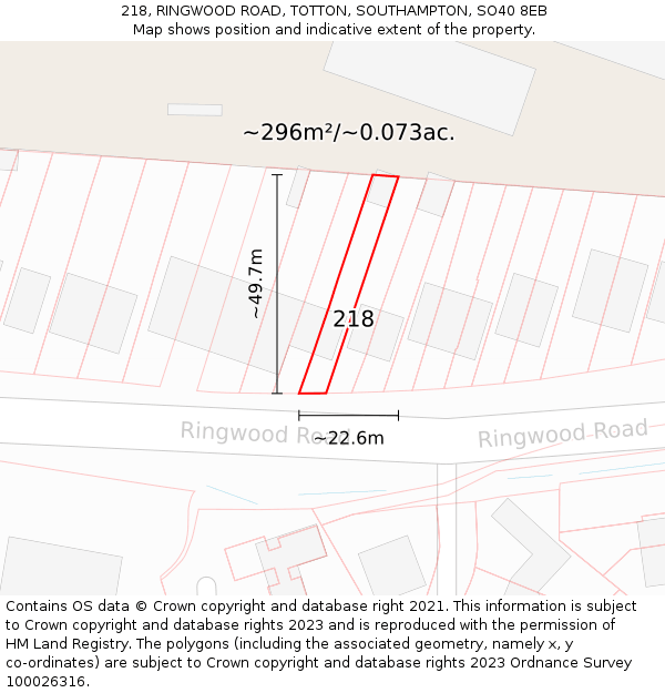 218, RINGWOOD ROAD, TOTTON, SOUTHAMPTON, SO40 8EB: Plot and title map