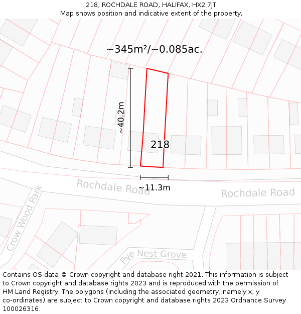 218, ROCHDALE ROAD, HALIFAX, HX2 7JT: Plot and title map