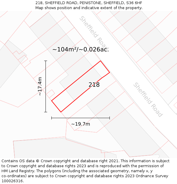 218, SHEFFIELD ROAD, PENISTONE, SHEFFIELD, S36 6HF: Plot and title map