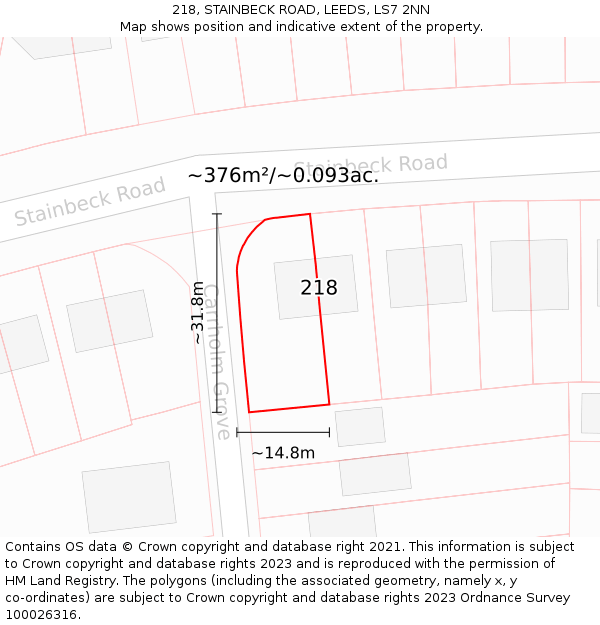 218, STAINBECK ROAD, LEEDS, LS7 2NN: Plot and title map