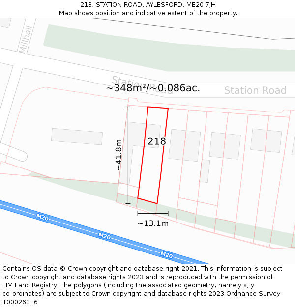 218, STATION ROAD, AYLESFORD, ME20 7JH: Plot and title map