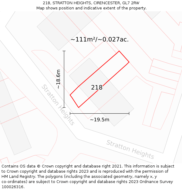 218, STRATTON HEIGHTS, CIRENCESTER, GL7 2RW: Plot and title map