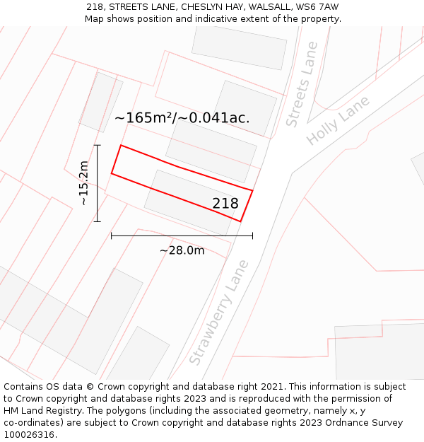 218, STREETS LANE, CHESLYN HAY, WALSALL, WS6 7AW: Plot and title map