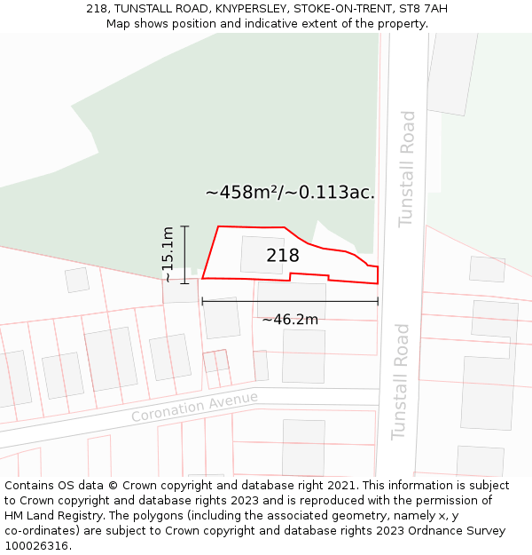 218, TUNSTALL ROAD, KNYPERSLEY, STOKE-ON-TRENT, ST8 7AH: Plot and title map