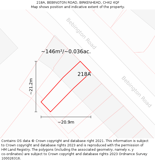 218A, BEBINGTON ROAD, BIRKENHEAD, CH42 4QF: Plot and title map