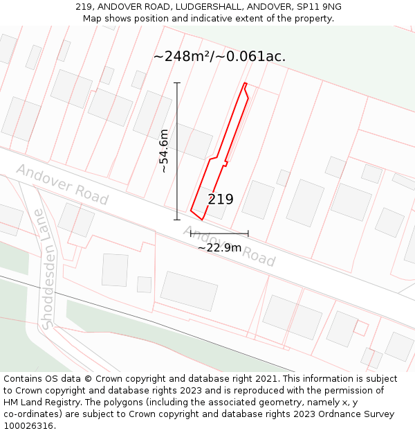 219, ANDOVER ROAD, LUDGERSHALL, ANDOVER, SP11 9NG: Plot and title map