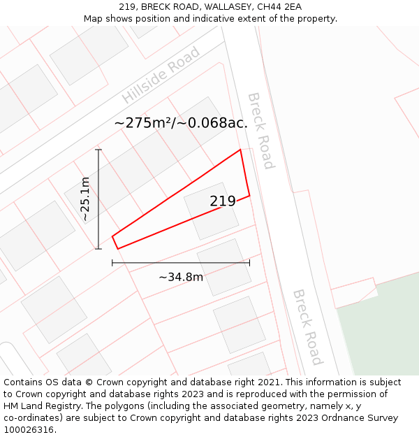 219, BRECK ROAD, WALLASEY, CH44 2EA: Plot and title map