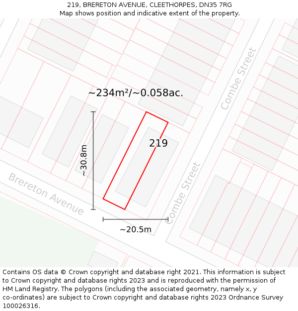 219, BRERETON AVENUE, CLEETHORPES, DN35 7RG: Plot and title map