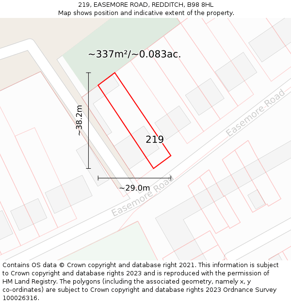 219, EASEMORE ROAD, REDDITCH, B98 8HL: Plot and title map