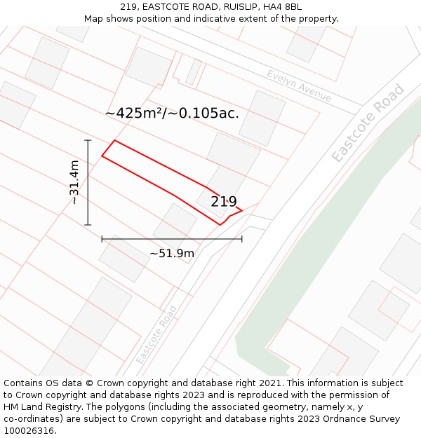 219, EASTCOTE ROAD, RUISLIP, HA4 8BL: Plot and title map