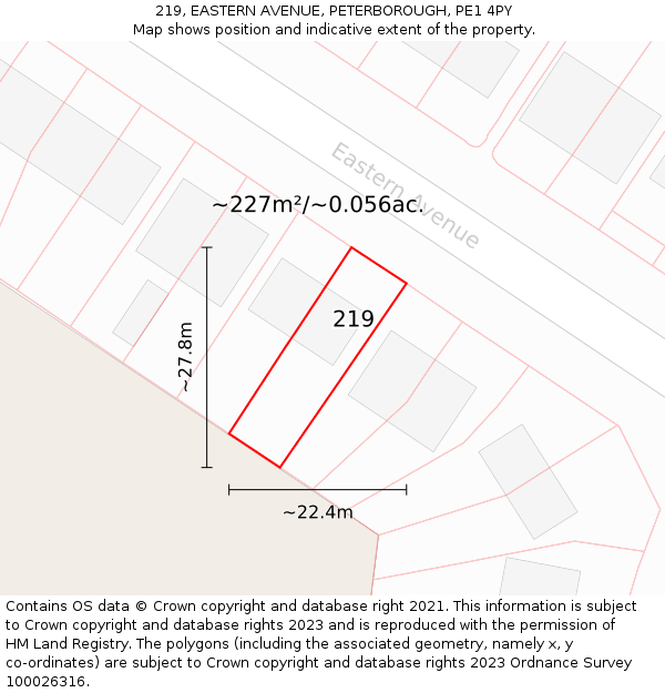 219, EASTERN AVENUE, PETERBOROUGH, PE1 4PY: Plot and title map