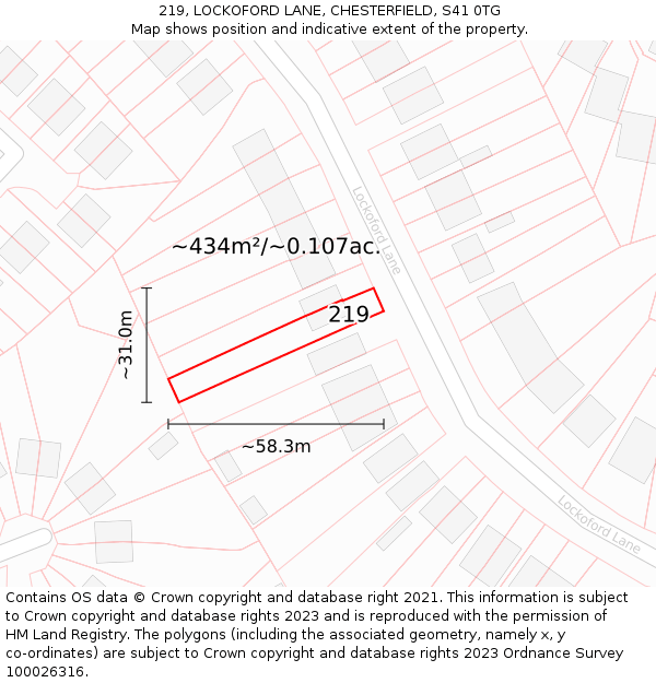 219, LOCKOFORD LANE, CHESTERFIELD, S41 0TG: Plot and title map