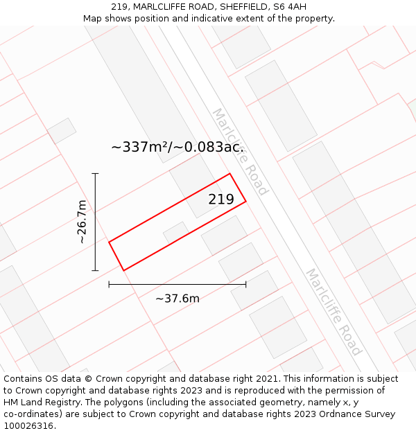 219, MARLCLIFFE ROAD, SHEFFIELD, S6 4AH: Plot and title map