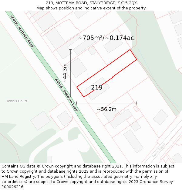 219, MOTTRAM ROAD, STALYBRIDGE, SK15 2QX: Plot and title map