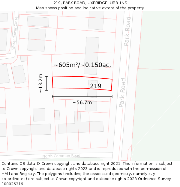 219, PARK ROAD, UXBRIDGE, UB8 1NS: Plot and title map