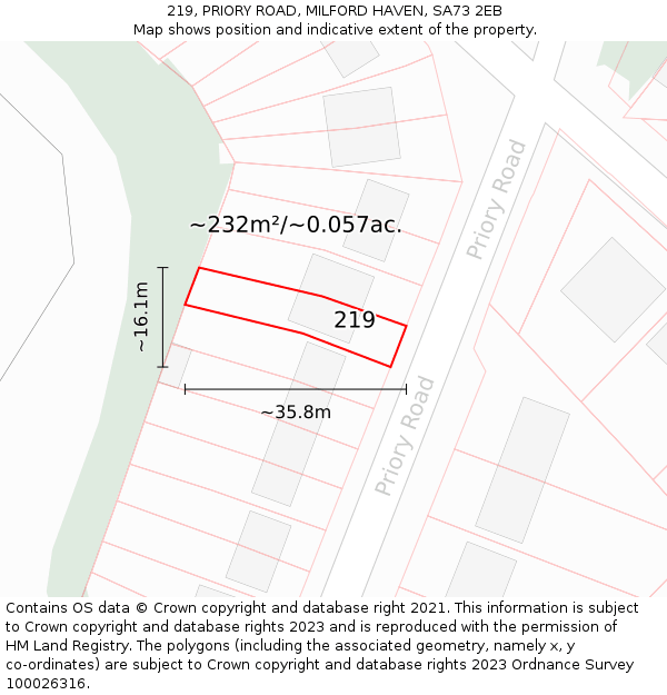 219, PRIORY ROAD, MILFORD HAVEN, SA73 2EB: Plot and title map