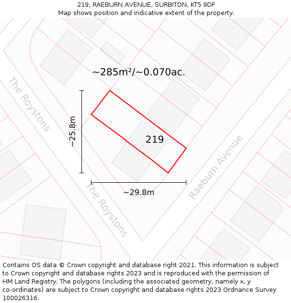 219, RAEBURN AVENUE, SURBITON, KT5 9DF: Plot and title map