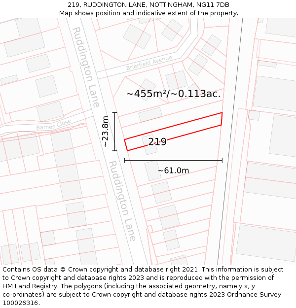 219, RUDDINGTON LANE, NOTTINGHAM, NG11 7DB: Plot and title map