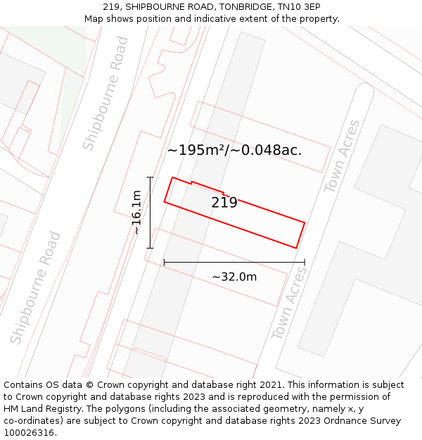 219, SHIPBOURNE ROAD, TONBRIDGE, TN10 3EP: Plot and title map