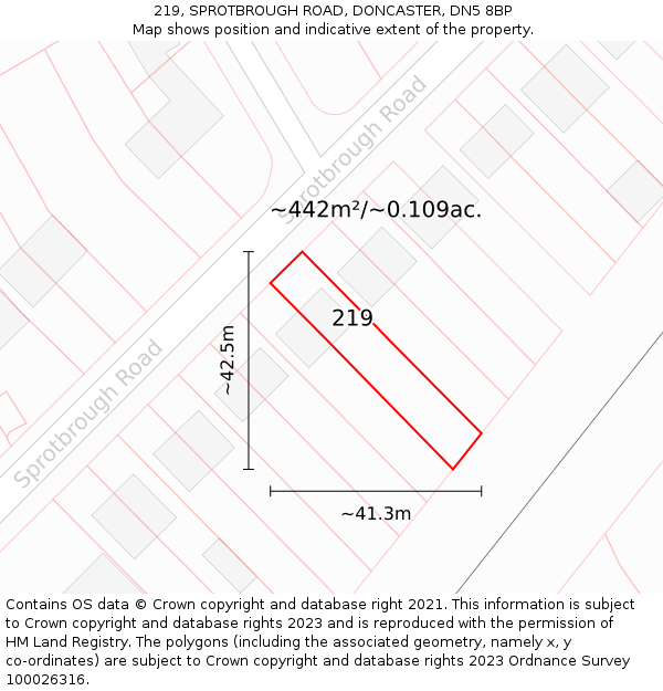 219, SPROTBROUGH ROAD, DONCASTER, DN5 8BP: Plot and title map