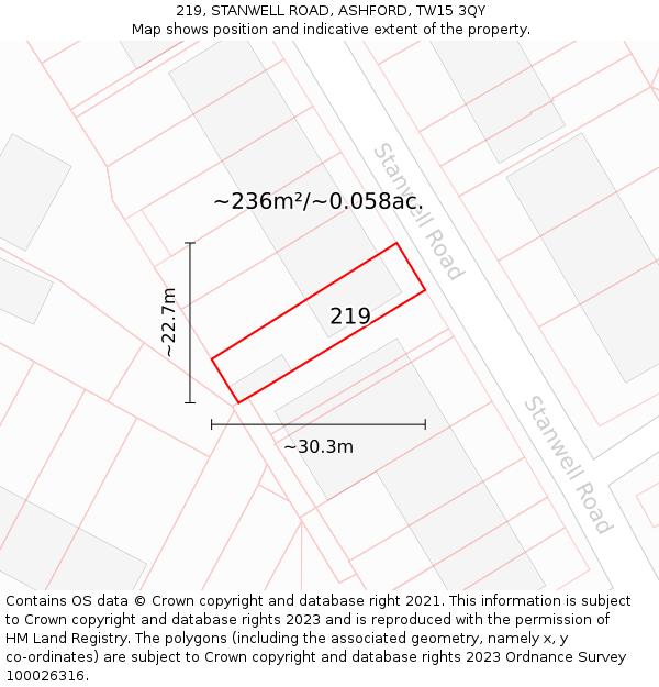 219, STANWELL ROAD, ASHFORD, TW15 3QY: Plot and title map