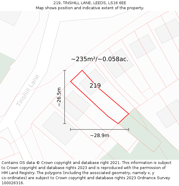 219, TINSHILL LANE, LEEDS, LS16 6EE: Plot and title map