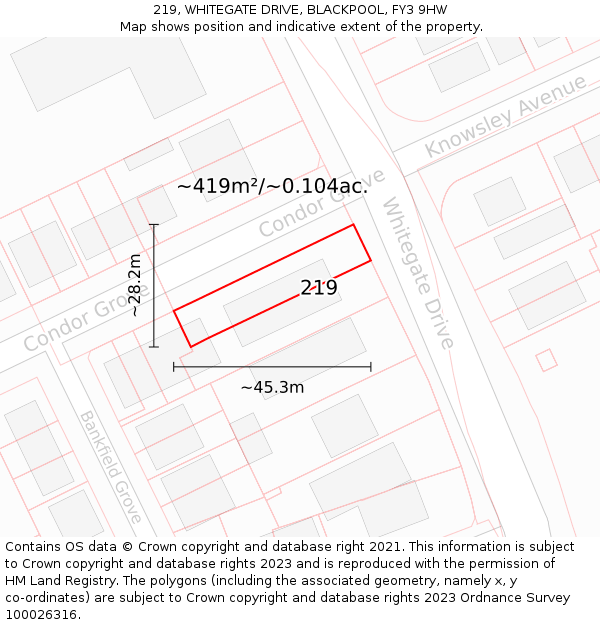 219, WHITEGATE DRIVE, BLACKPOOL, FY3 9HW: Plot and title map