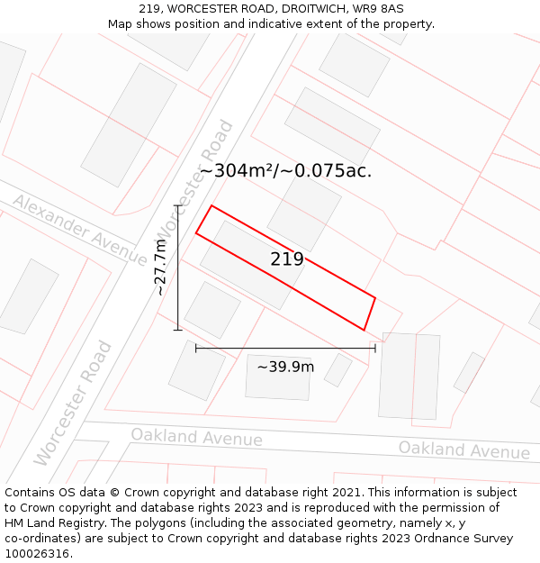 219, WORCESTER ROAD, DROITWICH, WR9 8AS: Plot and title map