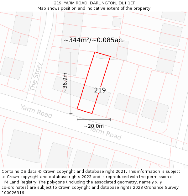 219, YARM ROAD, DARLINGTON, DL1 1EF: Plot and title map