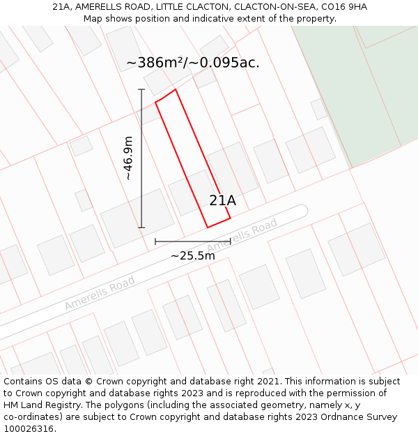 21A, AMERELLS ROAD, LITTLE CLACTON, CLACTON-ON-SEA, CO16 9HA: Plot and title map