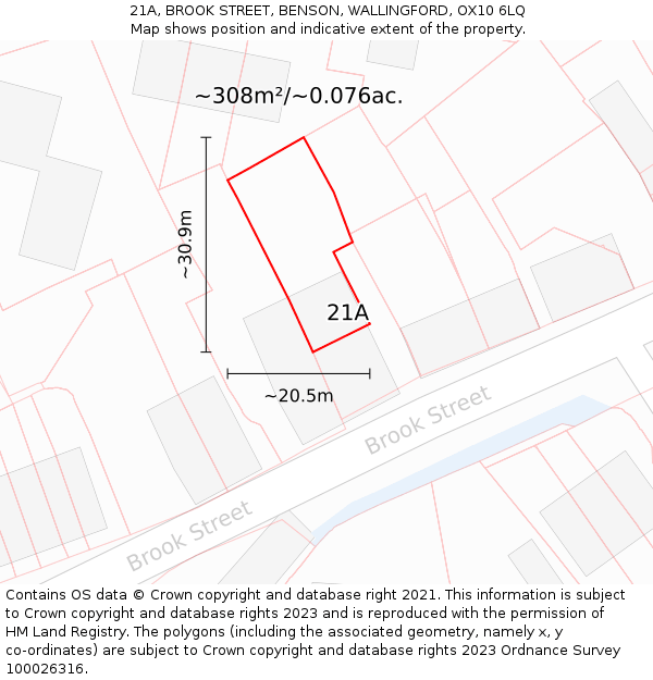 21A, BROOK STREET, BENSON, WALLINGFORD, OX10 6LQ: Plot and title map