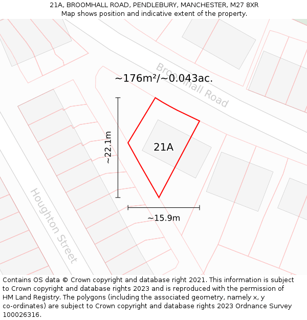 21A, BROOMHALL ROAD, PENDLEBURY, MANCHESTER, M27 8XR: Plot and title map