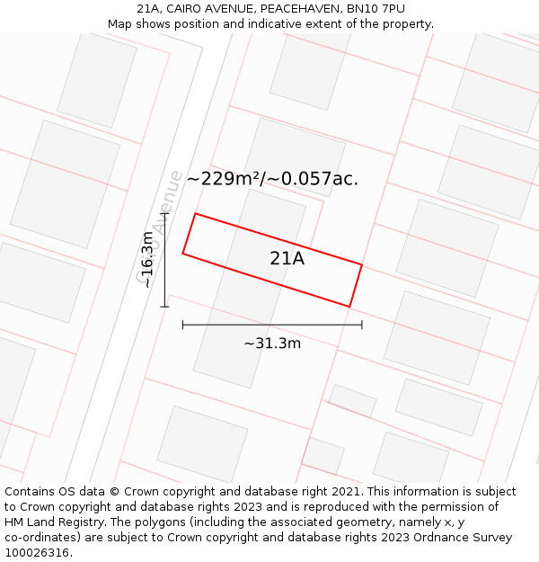 21A, CAIRO AVENUE, PEACEHAVEN, BN10 7PU: Plot and title map