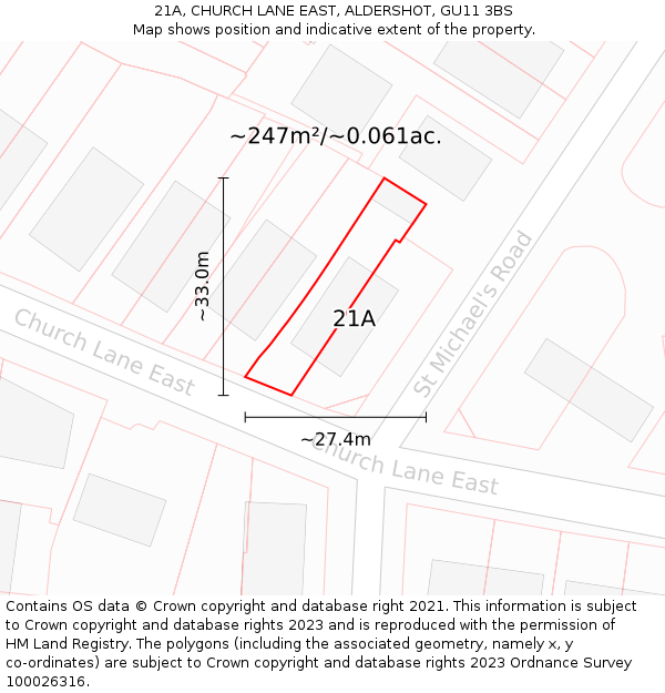 21A, CHURCH LANE EAST, ALDERSHOT, GU11 3BS: Plot and title map