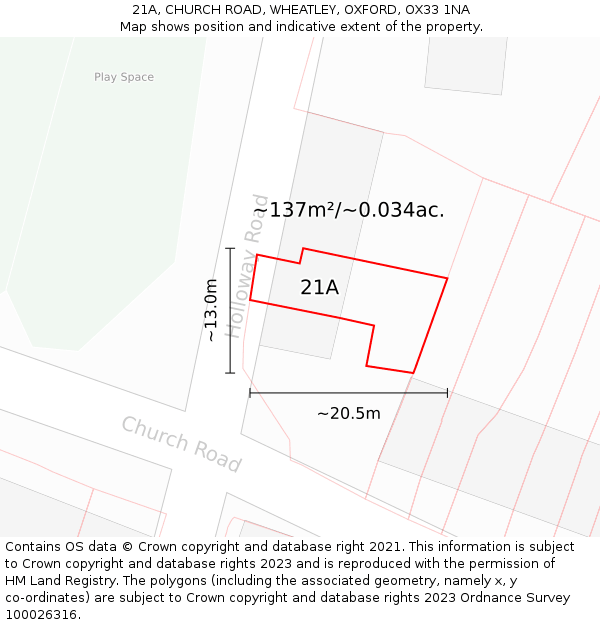 21A, CHURCH ROAD, WHEATLEY, OXFORD, OX33 1NA: Plot and title map