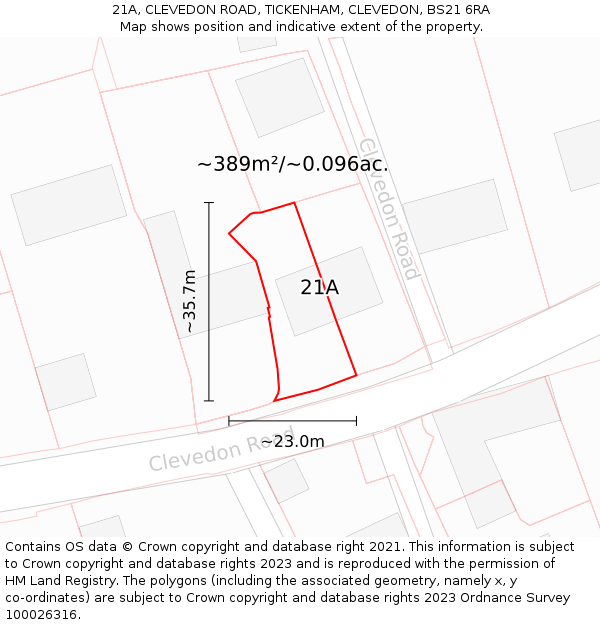 21A, CLEVEDON ROAD, TICKENHAM, CLEVEDON, BS21 6RA: Plot and title map