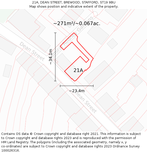 21A, DEAN STREET, BREWOOD, STAFFORD, ST19 9BU: Plot and title map