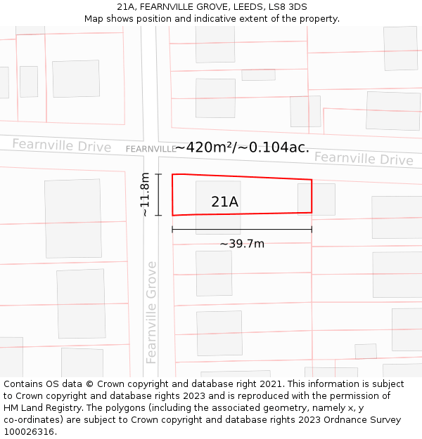 21A, FEARNVILLE GROVE, LEEDS, LS8 3DS: Plot and title map