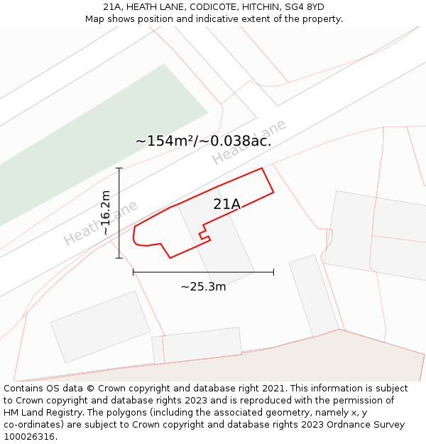 21A, HEATH LANE, CODICOTE, HITCHIN, SG4 8YD: Plot and title map
